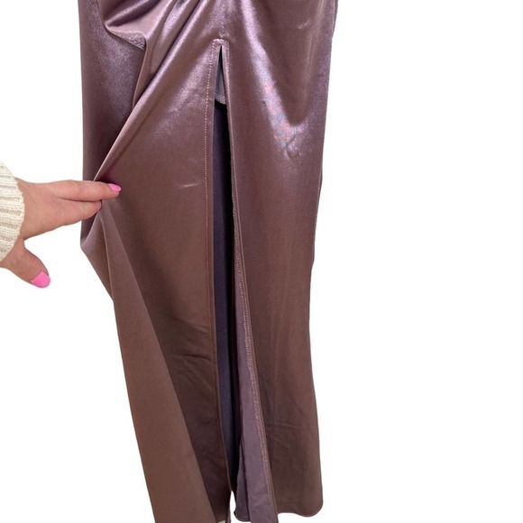 Love, Nickie Lew Large Purple Ruched Slit Gown - Picture 3 of 6